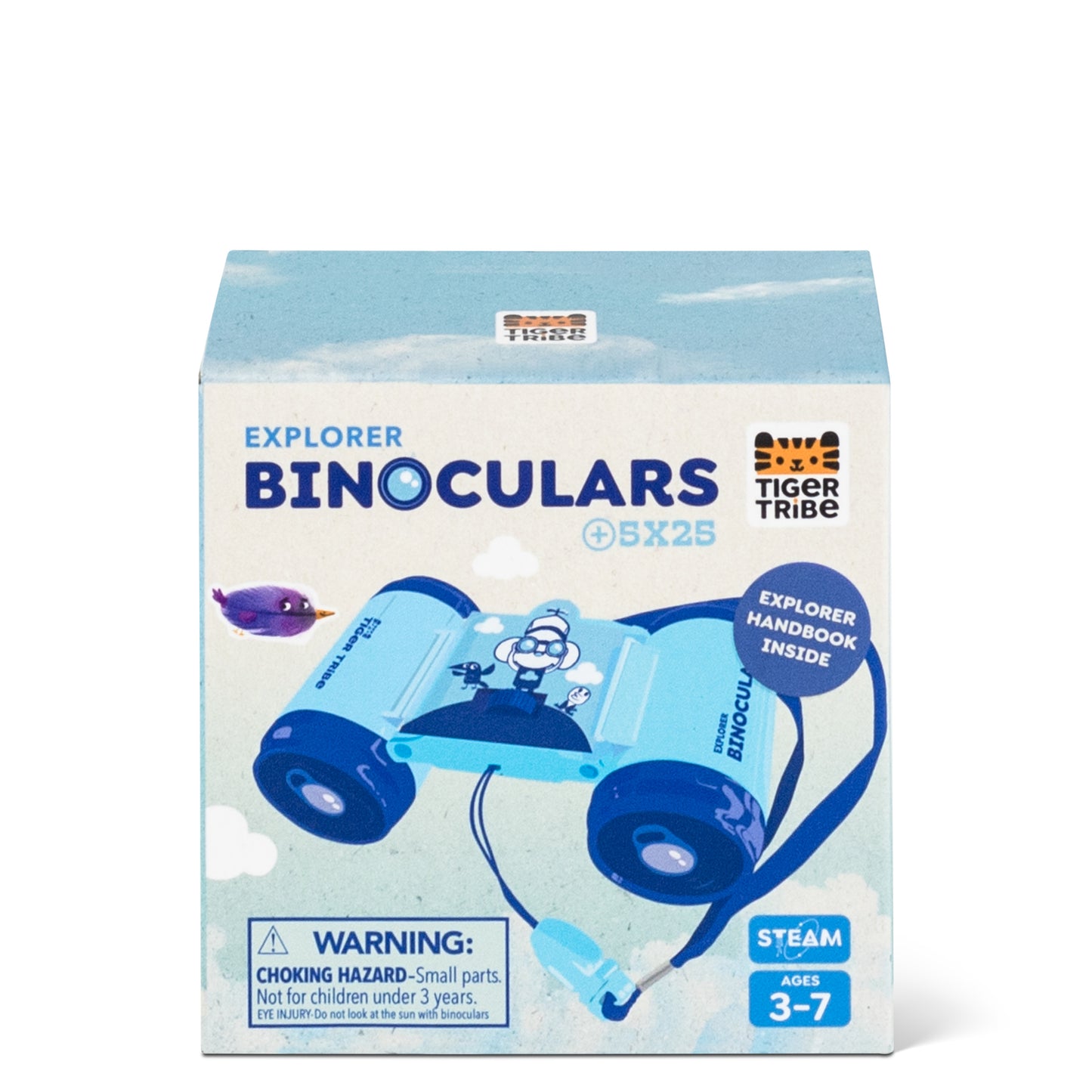 Box of Explorer Binoculars with Tiger Tribe branding on a white background